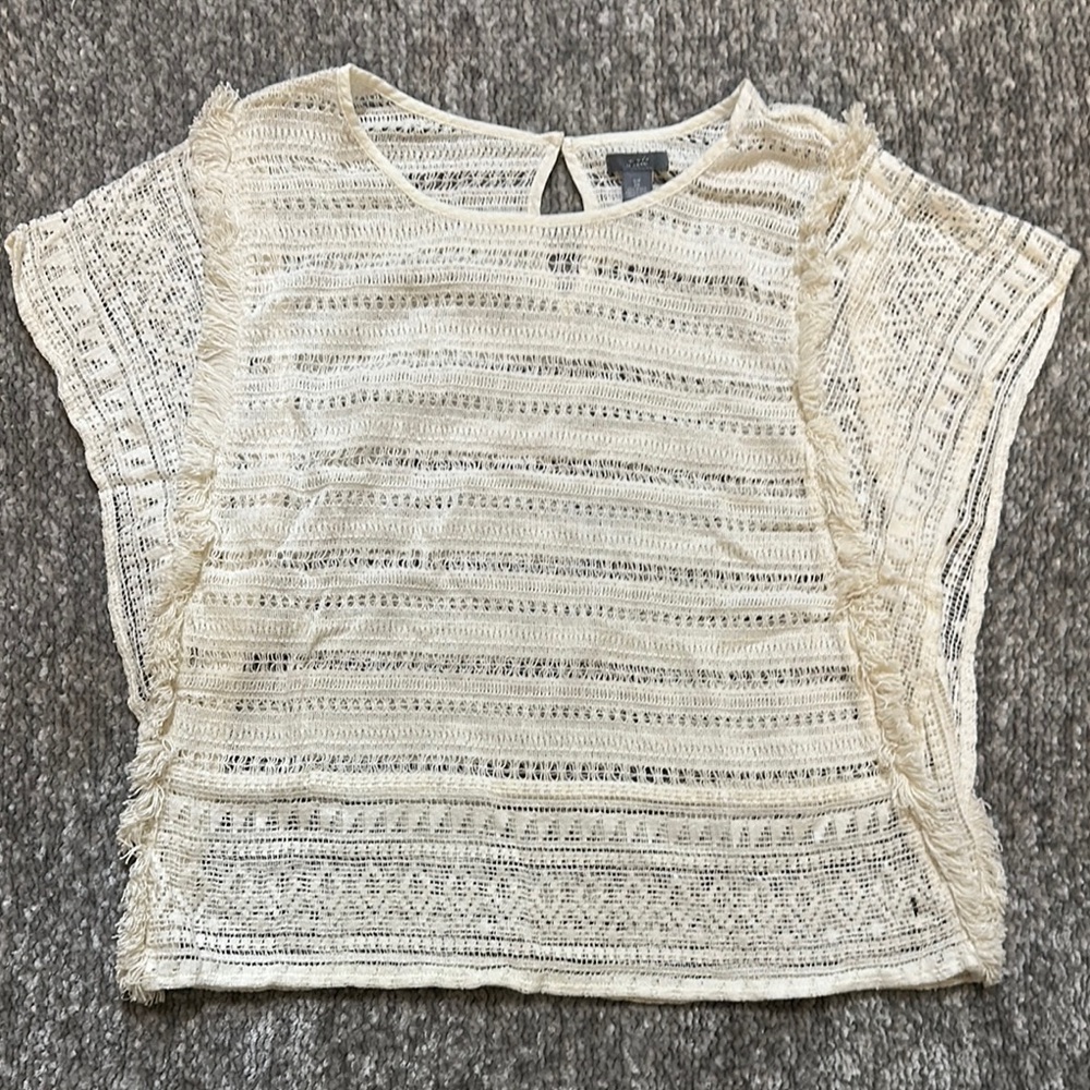 NWOT Aerie Cream open knit crochet Lace Top with fringe detail size small